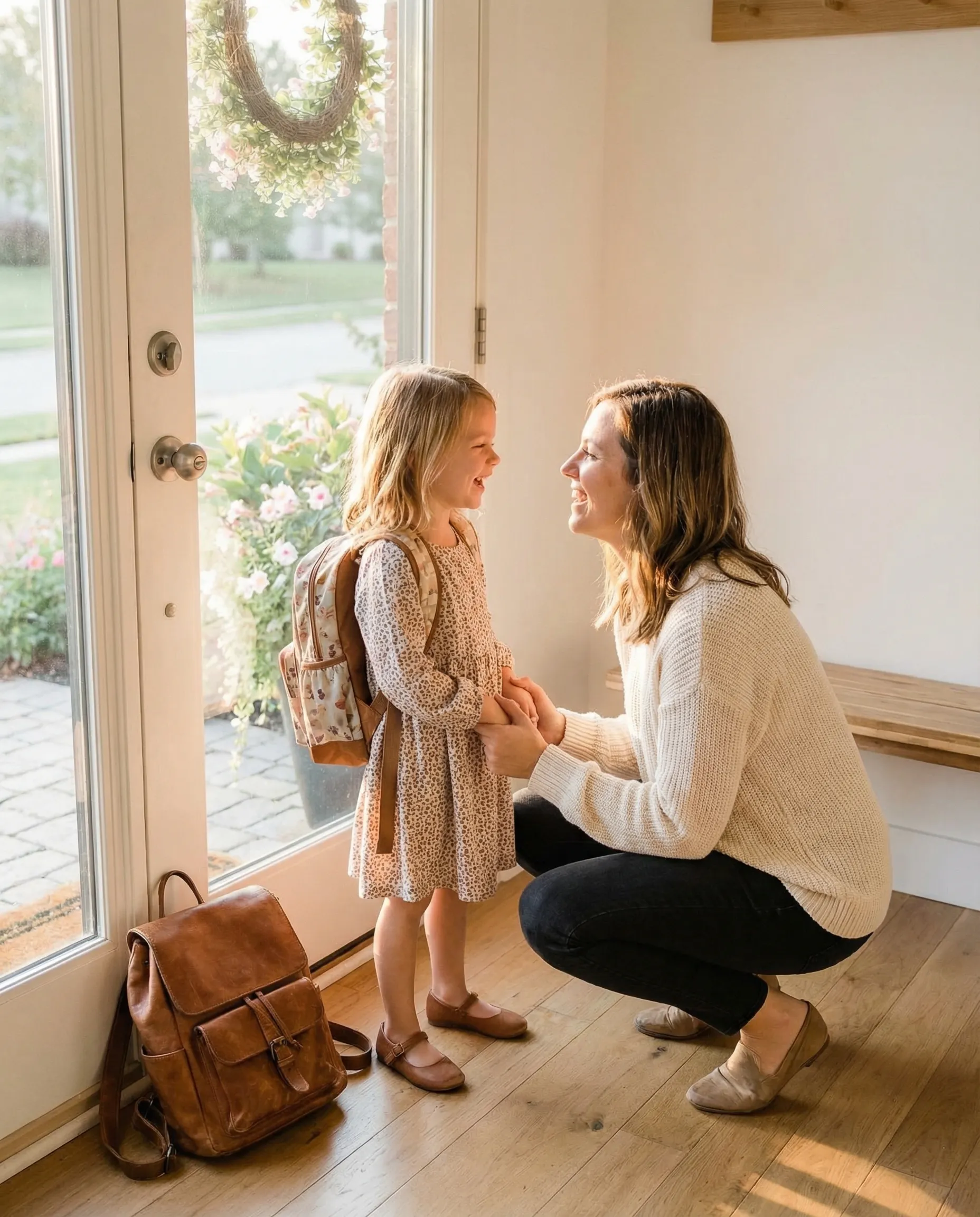 Parent using Kidtime on their phone while child draws at the kitchen table